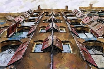 Grachtenhaus Fensterläden in Amsterdam Malerei von Anton de Zeeuw