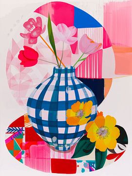 Kleurrijk stilleven van een vaas met bloemen van Studio Allee