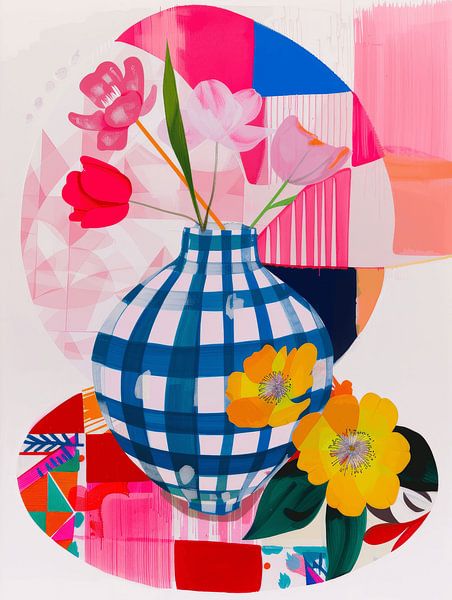 Colourful still life of a vase of flowers by Studio Allee