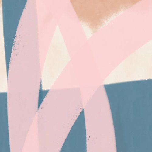 Abstract schilderij in roze, blauw, wit