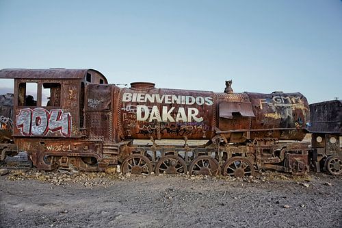 Old train on a train cemetery 'Cementerio de los Trenes', Uyuni, Bolivia