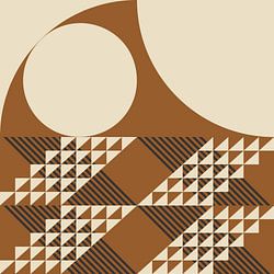 Mid century Bauhaus-patroon in bruin, wit, zwart