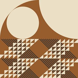 Mid century Bauhaus-Muster in Braun, Weiß und Schwarz von Dina Dankers