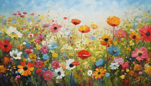 Champ de fleurs coloré