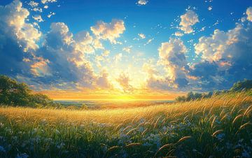 Goldene Felder unter einem strahlenden Himmel