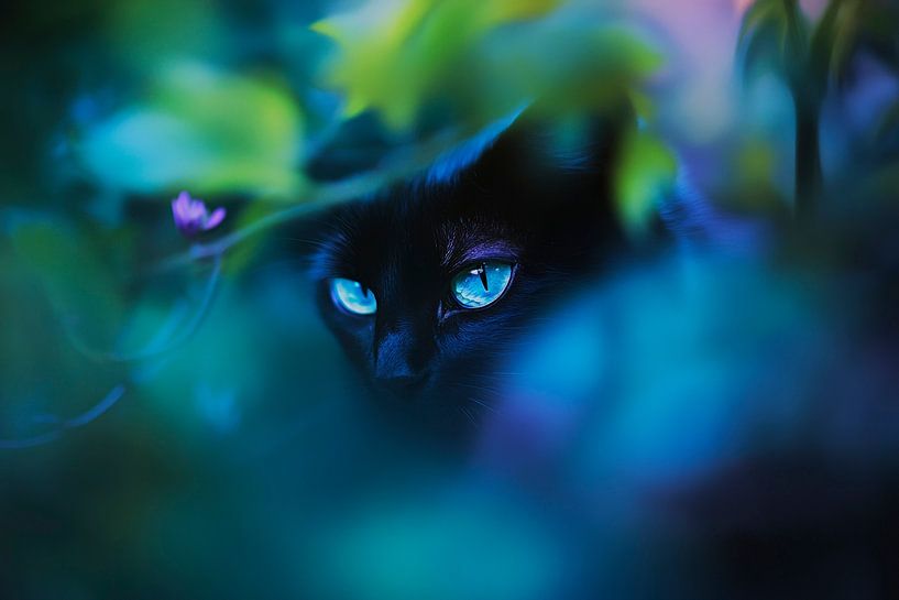 Black cat in mysterious green by Poster Art Shop