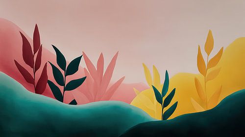 Abstracte botanische tuin gekleurde bladeren panorama