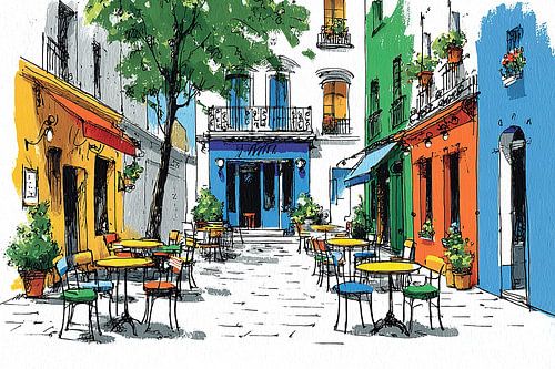 Une terrasse chaleureuse aux couleurs vives sur OMG Art