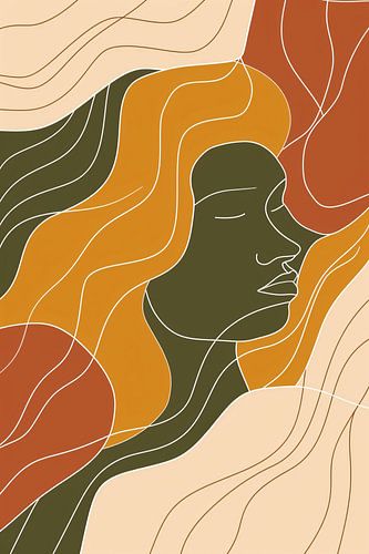 Modern abstract portret met kleurrijke lijnen