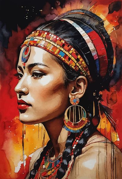 Abstract Painting of Sioux Woman by MIROKKU