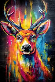 Bunter Neon Hirsch von ARTemberaubend