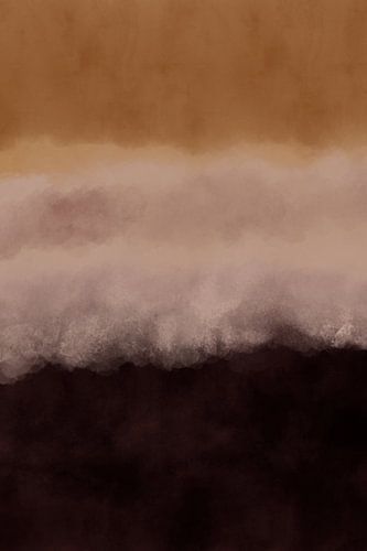 Abstract minimalistisch landschap in donkergeel, zachtroze en bruin.