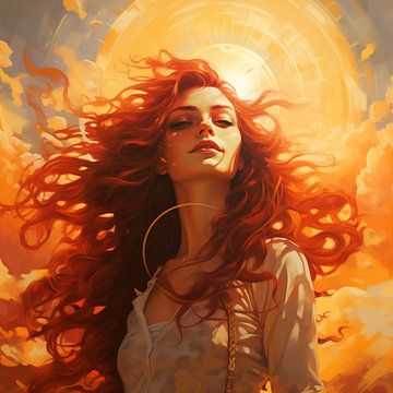 Vrouw met rood haar in de zon van The Xclusive Art
