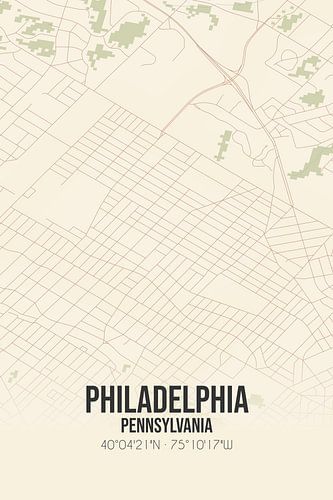 Vintage landkaart van Philadelphia (Pennsylvania), USA.