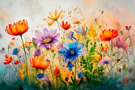 Colourful painting of a field of wildflowers by Studio Pieternel