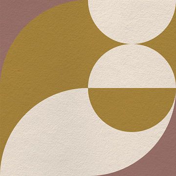 Moderne abstracte minimalistische kunst met geometrische vormen in geel, donker roze, beige van Dina Dankers
