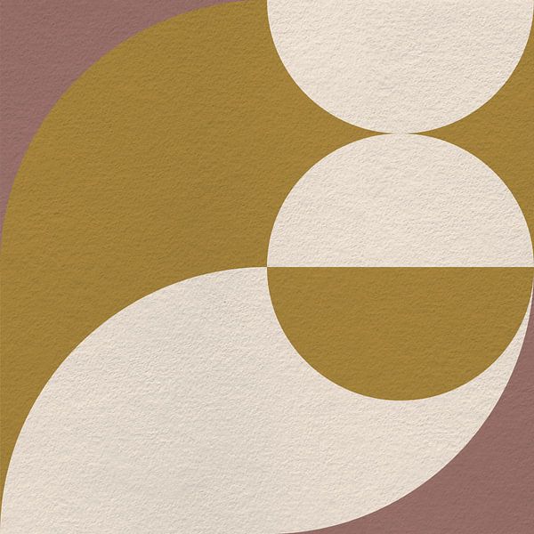 Modern abstract minimalist art with geometric shapes in yellow, dark pink, beige by Dina Dankers