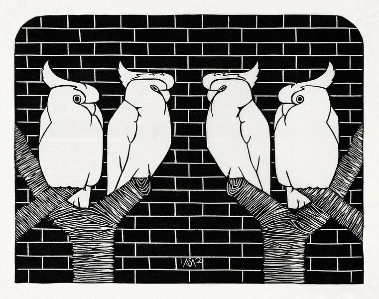 Samuel Jessurun de Mesquita, Four crowned cockatoos (1912) by Atelier Liesjes