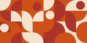 Retro geometrie met cirkels in rood, oranje en wit. van Dina Dankers