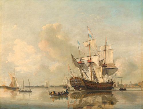 s Lands fregat 'Rotterdam' op de Maas voor Rotterdam, Nicolaas Baur