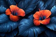 Rode Hibiscusbloemen met Blauwe Bladeren van Art & Soul Creations thumbnail