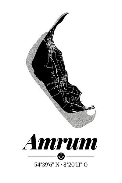 Amrum | Landkarten-Design | Insel Silhouette | Schwarz-Weiß von ViaMapia