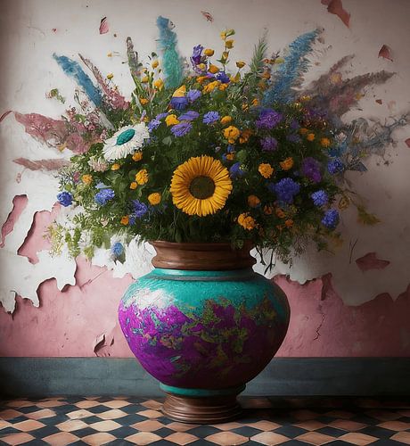 Bonte vaas met bloemen