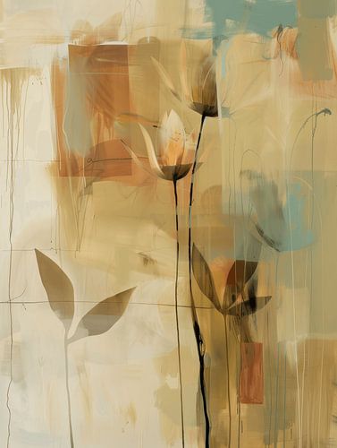 Botanisch abstract in aardetinten, Japandi stijl