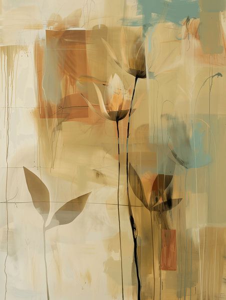 Botanical abstract in earth tones, Japandi style by Japandi Art Studio