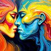 Baiser né de pigments abstraits : le baiser de deux âmes dans la danse de la lumière, de l'émotion et de l'intemporalité sur AidasignArt