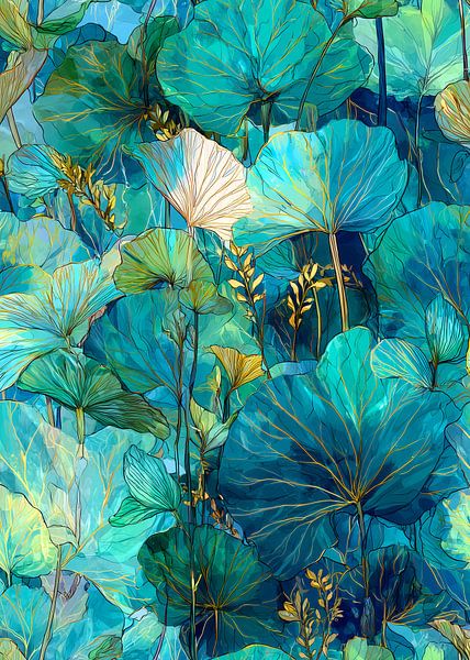 Tropische Vibes Florales Laub blau von JBJart Justyna Jaszke