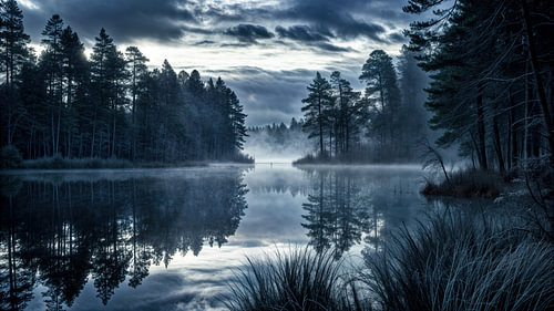 Silence of the cloud forest by the lake