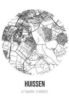 Huissen (Gelderland) | Landkaart | Zwart-wit van MijnStadsPoster
