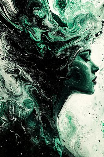 Abstract portret in groene tinten