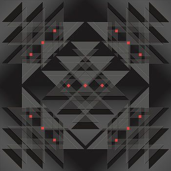 Driehoeken en vierkanten  in verschillende grijstinten met rood accent