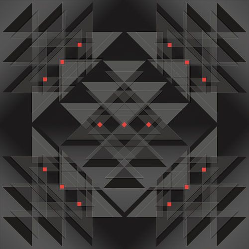 Triangles and squares in different shades of grey with a red accent