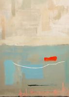 Abstract painting in mainly white and light blue