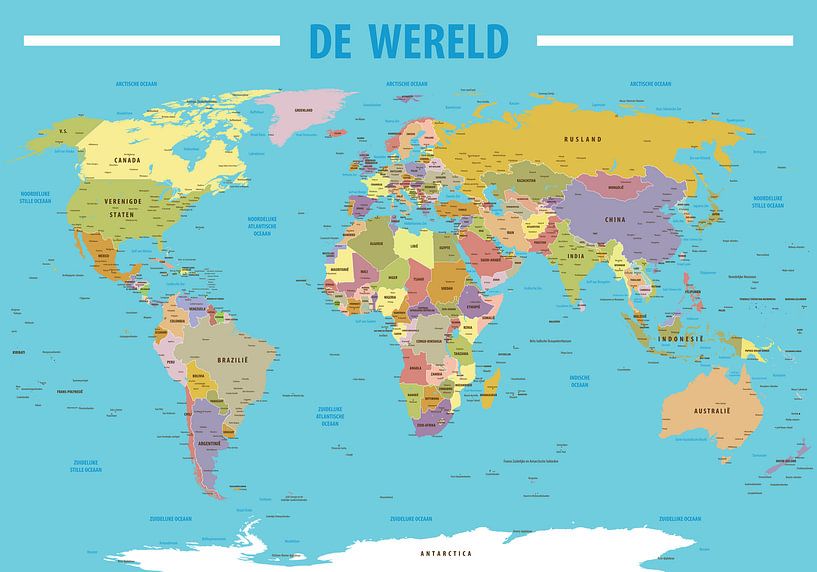 onderwerpen lus Vlot Kaart van de Wereld Nederlandstalig van Doesburg Design op canvas, behang  en meer