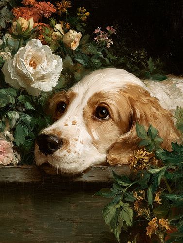 Engelse cocker spaniel tussen de rozen