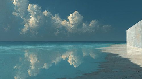 Sea and clouds panorama oil painting