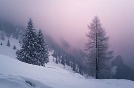 Nebelige Berglandschaft im Winter