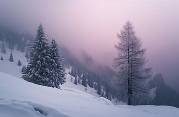 Mistig berglandschap in de winter van fernlichtsicht