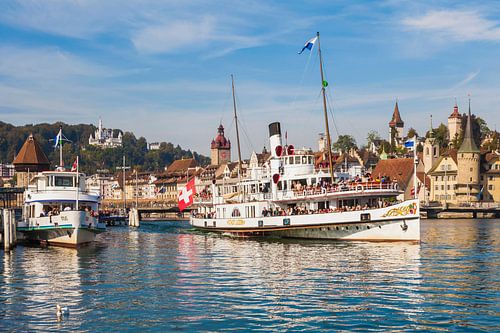 Schepradsteamer in Vierwaldstättersee aan het Vierwoudstedenmeer