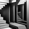 Image abstraite d'un escalier en noir et blanc, style Esscher sur Marianne van der Zee