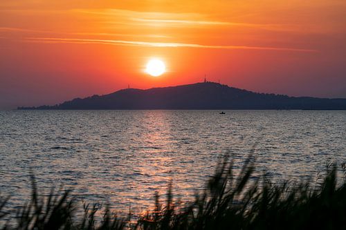 Sunrise over the mountain of Fonyód at Lake Balaton in Hungary
