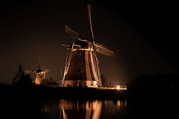 Kinderdijk mill duo by Martijn de Waal