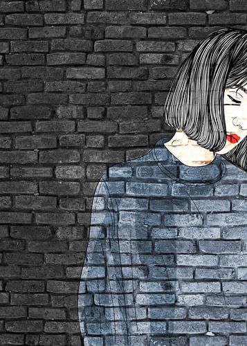 Woman graffiti on black wall