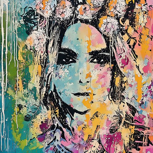Kleurrijk, modern en abstract vrouwelijk portret