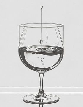 Minimal art - line drawing water glass 02 by Emiel de Lange