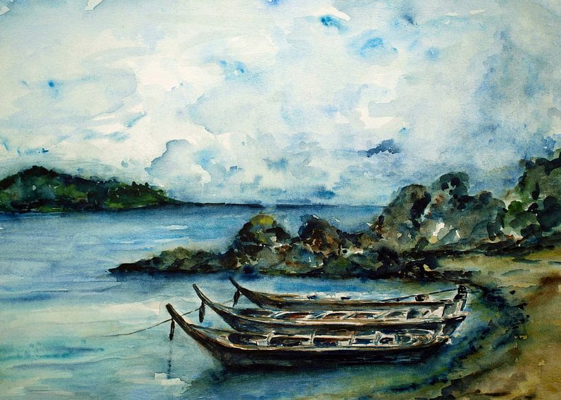 Vissersboten in Thailand. van Ineke de Rijk
